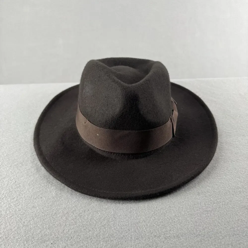 Indiana Jones Hat Fedora Fitted Mens XL Brown Wool Wide Brim Adventure Movie
